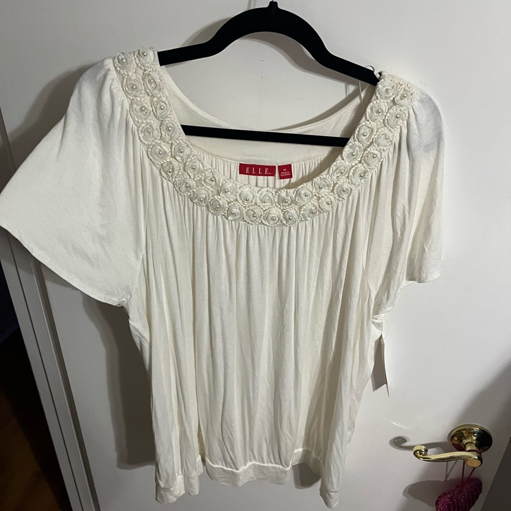 🖤 1X Elle Women's Cream Embroidered Top NWT - Picture 9 of 9